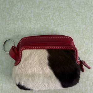 Red leather and Black Cowhide Coin Purse key chain